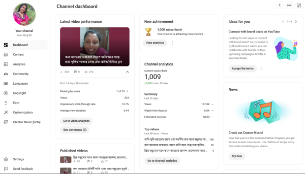 YouTube 1000 Subscriber Organic Monetized Channel