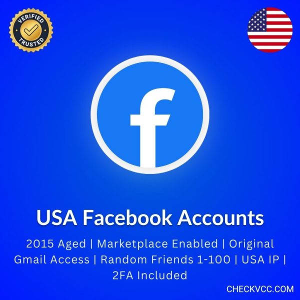 Buy USA Facebook Accounts | 2015 Aged | Marketplace Enabled | Original Gmail Access | Random Friends 1-100 | USA IP | 2FA Included