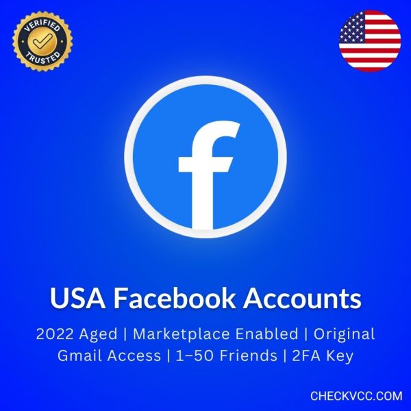 Buy USA Facebook Accounts | 2022 Aged | Marketplace Enabled | Original Gmail Access | 1–50 Friends | 2FA Key
